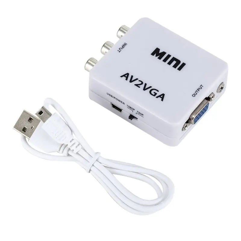  Mini HD Video Converter Box Convertitore AV2VGA AV RCA CVBS a VGA Video Converter Conversor con 3.5