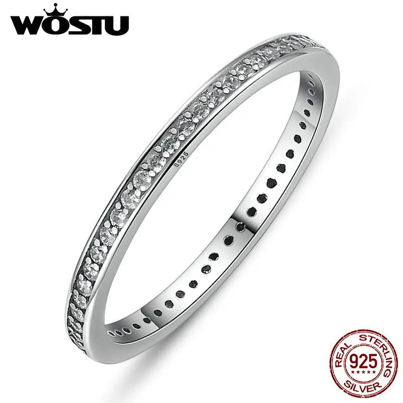 WOSTU, 4 цвета, 925 пробы, серебро, AAA, CZ, камень, минималистичное, простое, Женское кольцо на палец, подходит для Джокера, штабелируемое кольцо, BKR228 - Цвет основного камня: BKR030