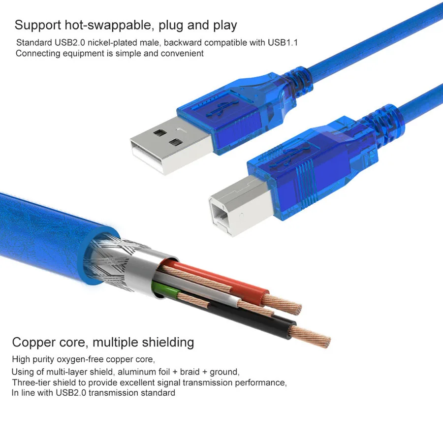 USB 2,0 кабель-удлинитель USB2.0 кабель для принтера A-B Мужской Синхронизация данных сканер Кабо с магнитным кольцом для Canon Epson hp принтер 5 м