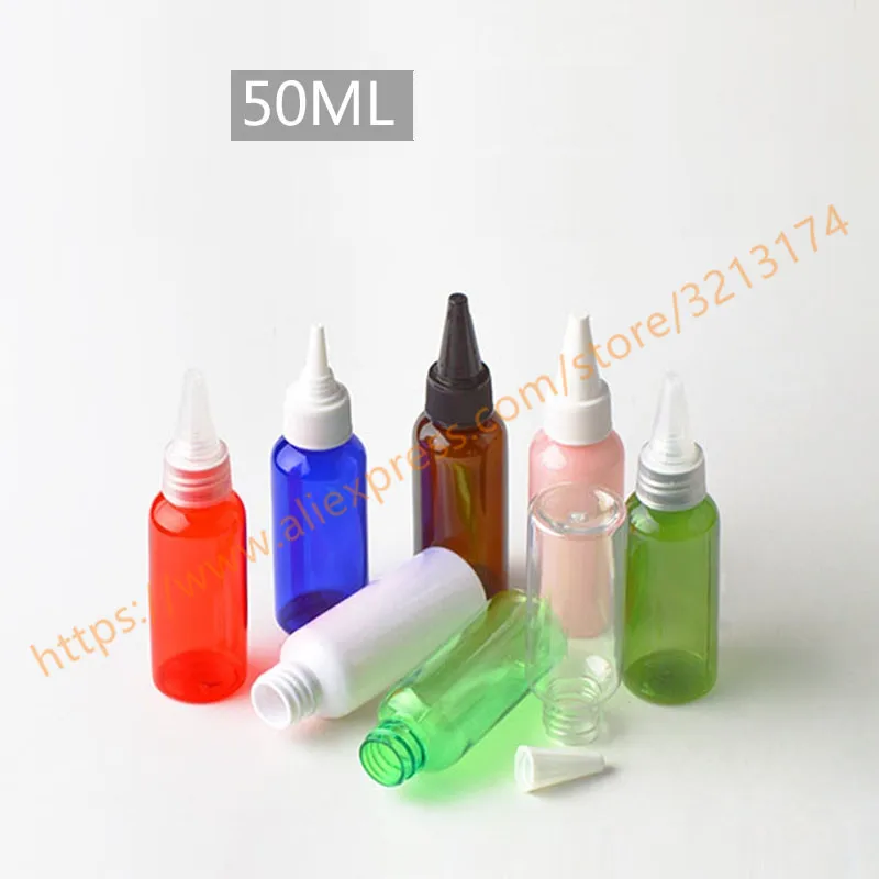 50ml pretty colors PET mini/samples bottle with sharp plastic lid