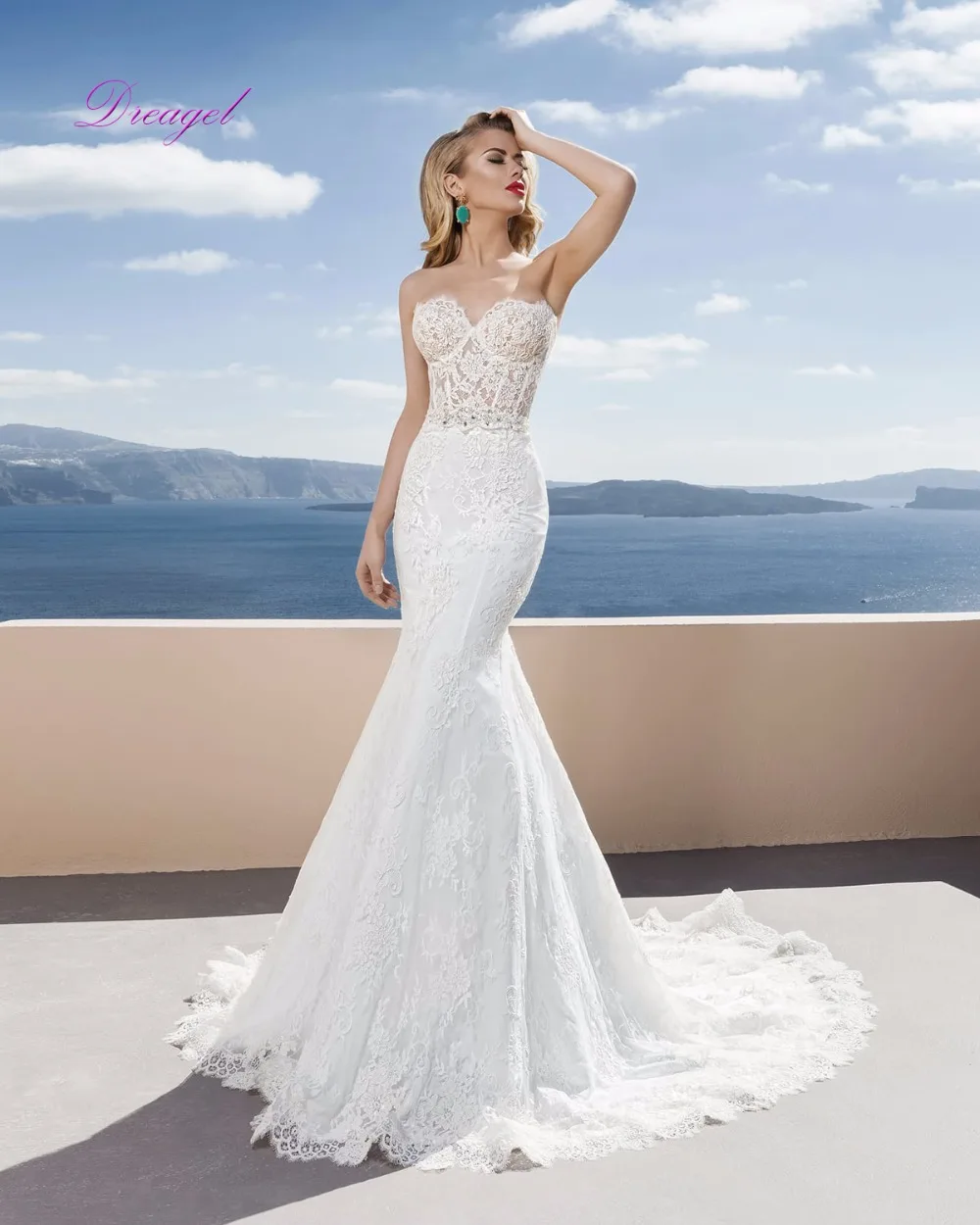 Dreagel Sexy Strapless High Quality Lace Trumpet Wedding Dress 2017 Delicate Beaded Sashes Appliques Court Train Robe de Mariage