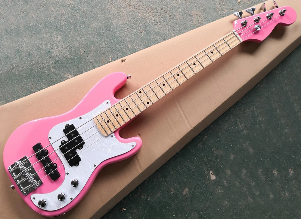 Wholesale Custom 4 Strings Pink Children Electric Bass Guitar with