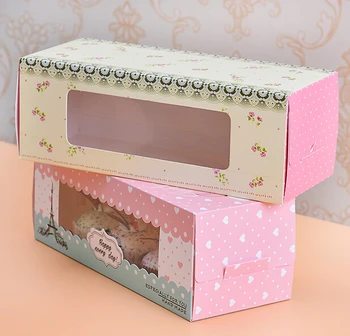

Free Shipping 20pcs/lot Long-style Cake Roll Box Cupcake Box Pink Yellow Flower Box