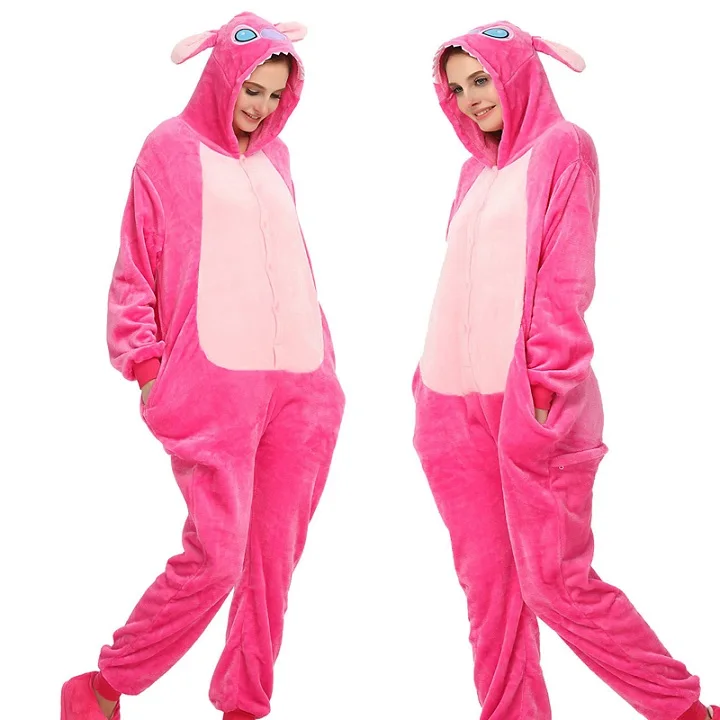 Stich pink Новые пижамы с единорогом, фланелевые пижамы с пандой, для женщин и мужчин, зимние пижамы для взрослых, Pegasus, унисекс, строчки, пижамы с Пикачу - Цвет: Stich pink