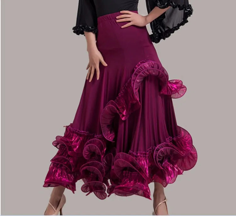 Юбка фламенко Женская бальная юбка для танцев длинные Детские костюмы для испанских танцев юбка для вальса танцевальная одежда для девушек женская фиолетовая - Цвет: dark purple skirt