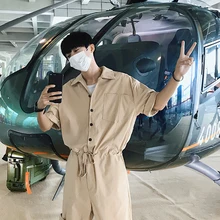 Модные мужские Свободные Комбинезоны, мужские огромные шорты на лямках, оригинальные ретро комбинезоны с карманами, одноцветные кружевные цельные шорты на талии