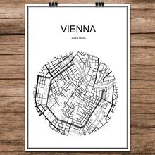 Póster con estampado de mapa de la ciudad del mundo blanco y negro de Austria, papel recubierto para café, sala de estar, decoración del hogar, adhesivo artístico para pared