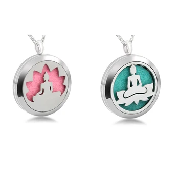 

5pcs Aromatherapy Essential Oil Locket Stainless Steel Necklace Jewelry Guanyin Sitting Lotus Perfume Diffuser Pendant Locket