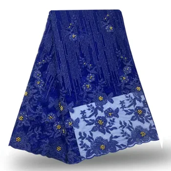 

Royal blue African tulle lace fabric with beads latest french lace high quality green gray peach bead lace fabrics
