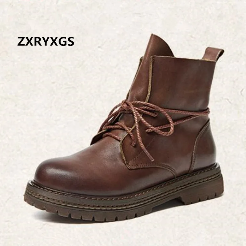 

ZXRYXGS Brand Shoes Woman Handmade Martin Boots 2018 New Autumn Wild Casual Shoes Flat Cowhide Leather bootsWomen Shoes Boots