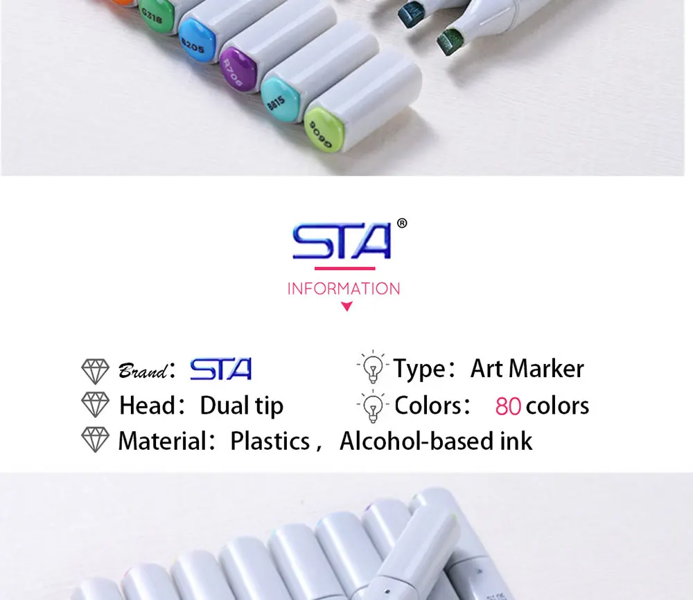 STA Маркеры Ручка новые акции капиллярные ручки для рисования 80 цветов художника маркеры для дизайна для рисования Двуглавые маркеры