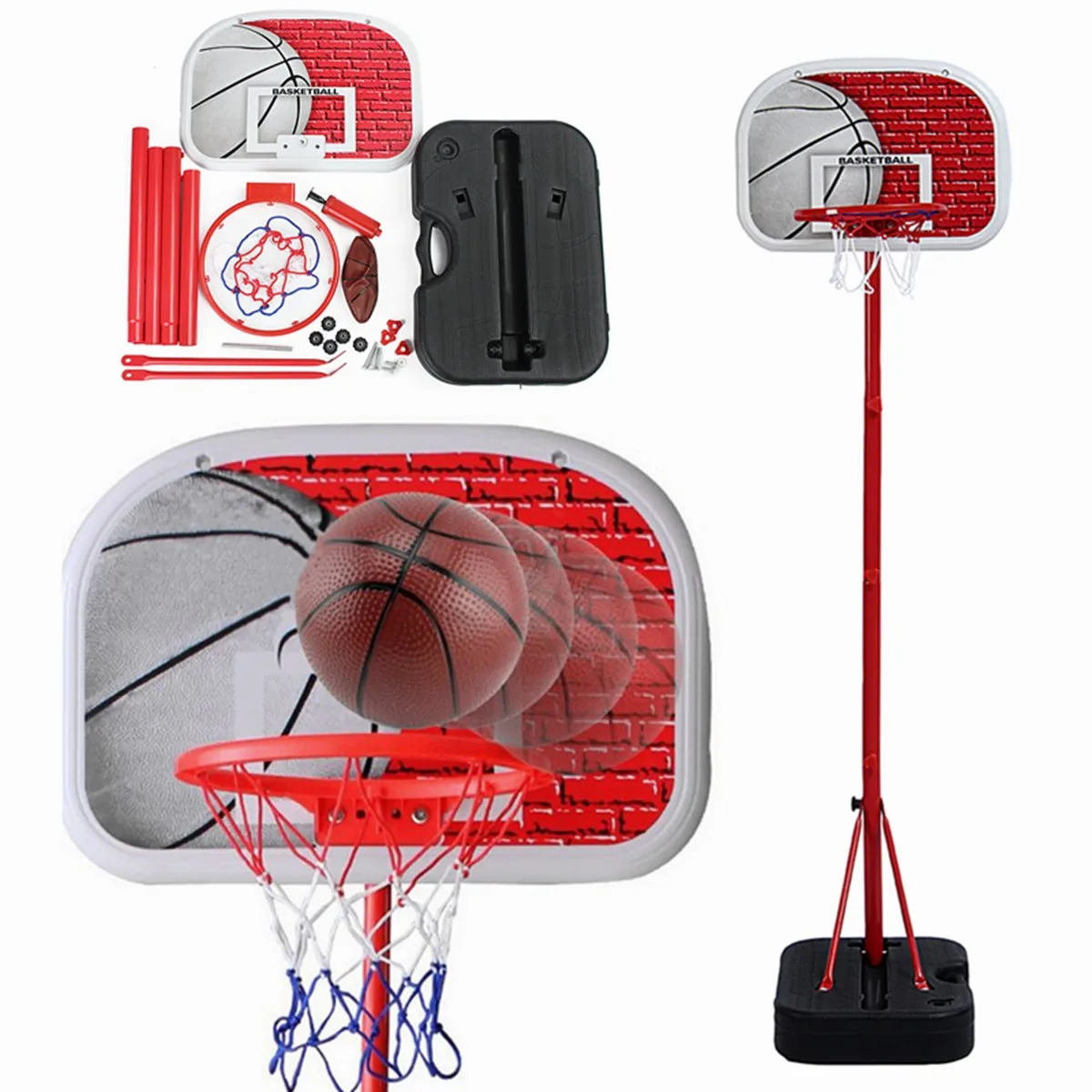 Adjustable Height Junior Kids Basketball Stand Backboard Ball Pump Goal Net Ring Hoop Set Children Outdoor Indoor Game Toy