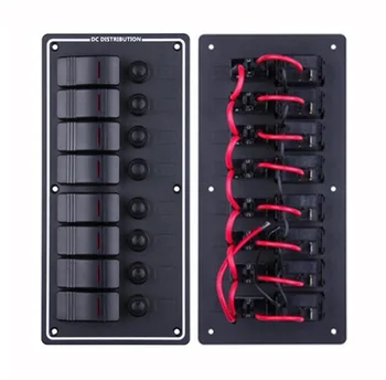 

8 Gang Aluminium Bus Marine Boat Bridge Control Rocker Switch Panel With Circuit Breakers 5A 10A 15A