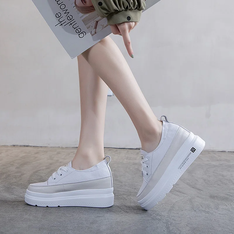 Leather shoes White Sneakers Platform women shoes Autumn Fashion Increase Casual Shoes Woman Student small size 32 33 34