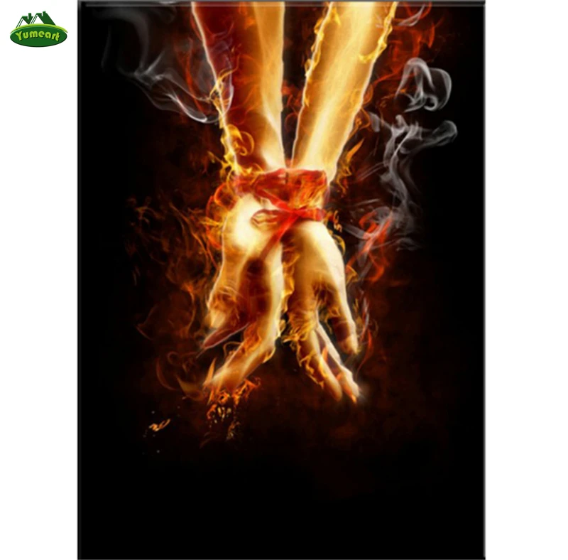 

YUMEART Diy Diamond Painting Cross Stitch Kit 5D Diamond Mosaic Crafts Needlework Loves Hand 3d Diamond Embroidery Fire Hands