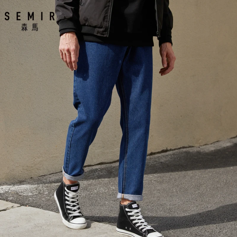 Hot Product SEMIR Denim trousers male 2019 new loose cotton jeans men's autumn small tapered pants trend students cotton