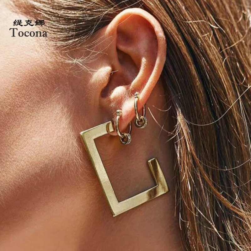 

Tocona Punk New Arrival Gold Silver Colors Earrings Simple Style Geometric Design Stud Earrings For Women Ladies Jewelry 6998
