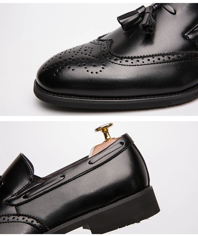 JINTOHO/Мужская обувь из натуральной кожи; дышащая мужская официальная обувь; модельные туфли без застежки; черные кожаные мокасины с кисточками; большие размеры