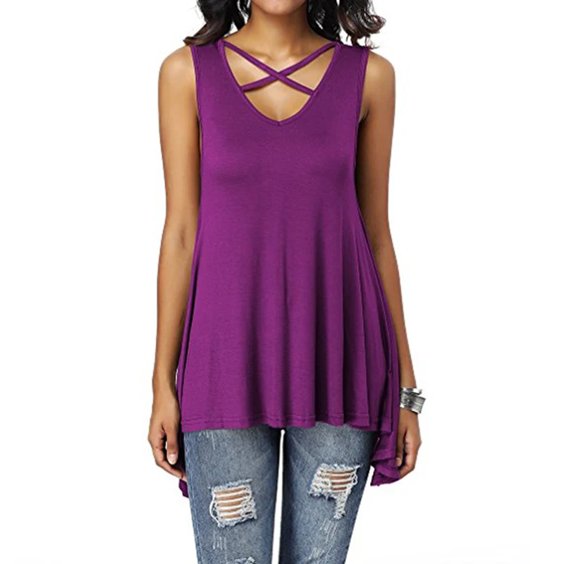 Summer Women Sleeveless Cross Vest V Neck Casual Holiday Blouse Tops T-shirt New