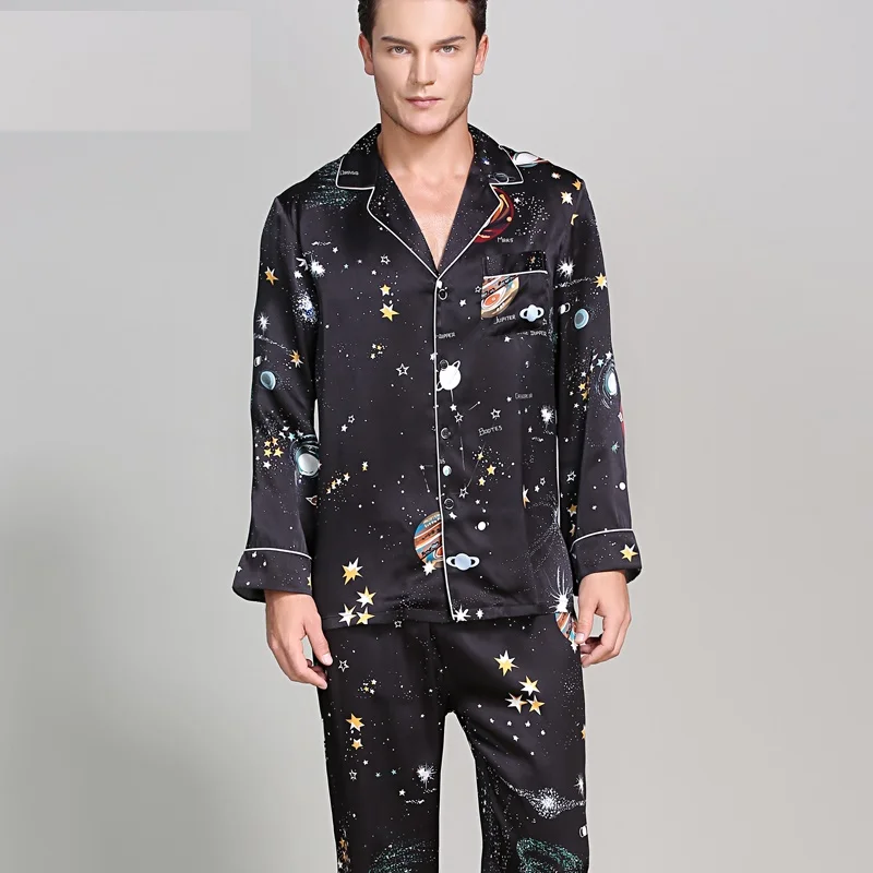 Для мужчин Атлас 100% шелк Пижамные комплекты Мужская пижама Пижамы Домашняя одежда Для мужчин s 100% шелк атлас пижамный комплект Пижама