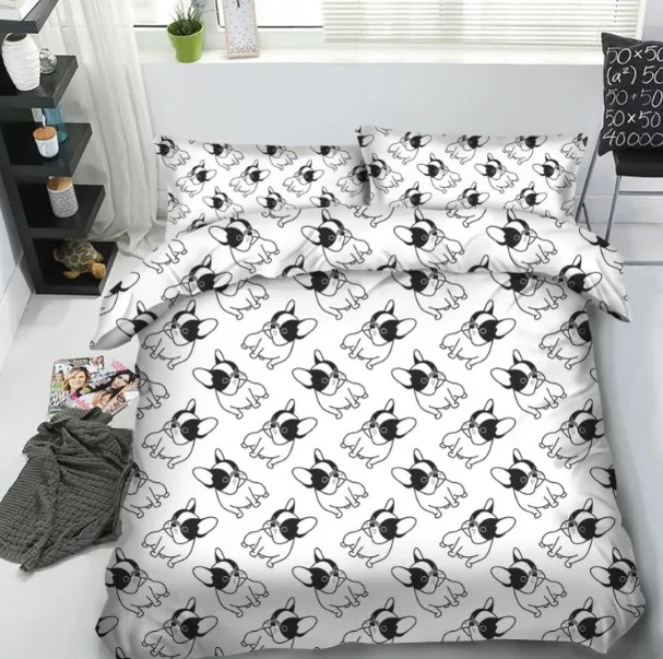 English Bulldog Bedding Black And White Comforter Set Duvet Cover Queen Size Cal King Twin Bed In A Bag Sheet Quilt Doona 5pcs Bedding Sets Aliexpress