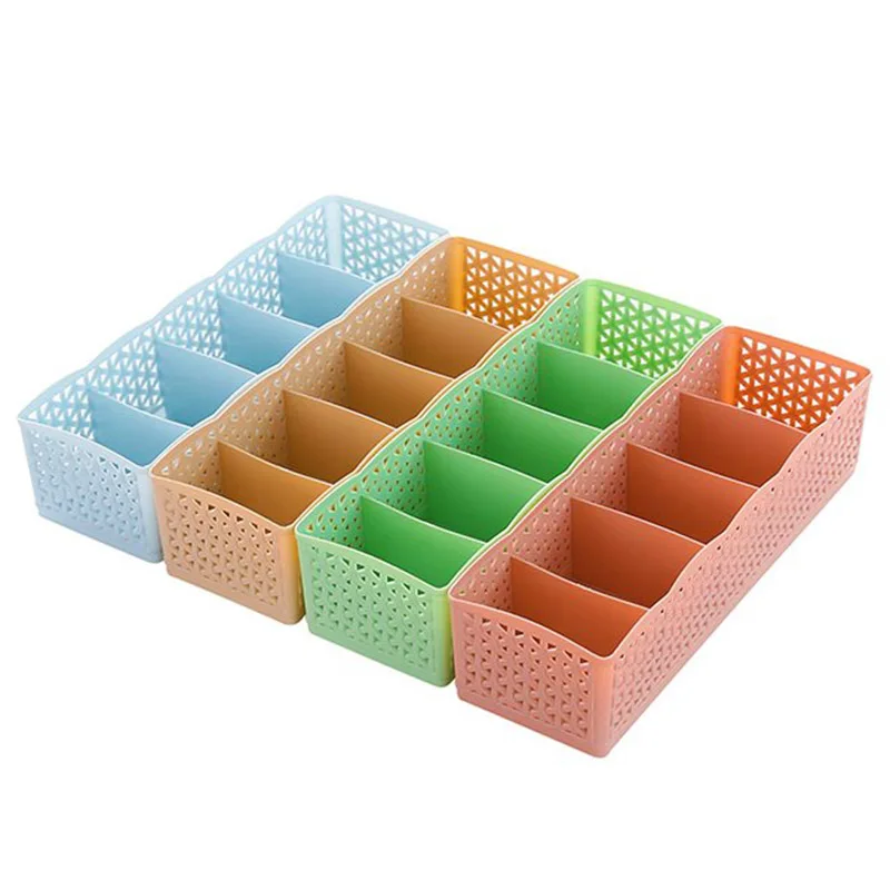 5 Gird Plastic Underwear Organizer Bra Socks Storage Box Drawer Cosmetic Divider Tidy Candy Color Home Organizers