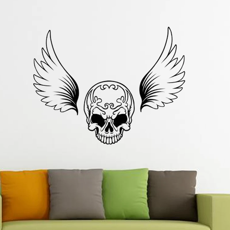 DCTAL Skull Halloween Wing Sticker Punk Death Decal Devil Poster Name Car Window Art Wall Decals Parede Decor Mural
