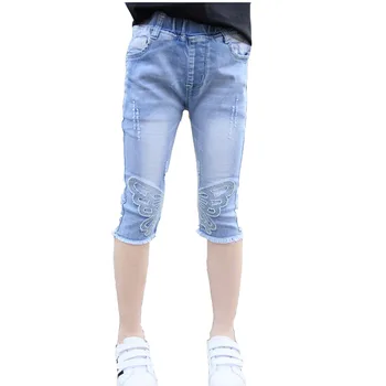 

Children's summer clothing girls' 7 knee length denim pants new girl baby jeans fashion style girls' cowboy short super cute