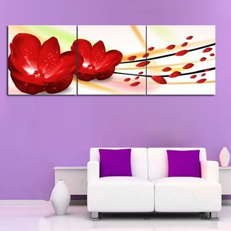 

Handpainted Abstract Flower Oil Painting on Canvas Handmade Red Floral Paintings Modern Home Decoration 3 Piece Picture Wall Art