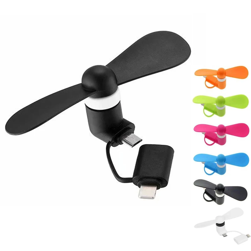 6 colors Portable Travel Mini USB + Micro USB Fan Fans for Android smart Phone for iPhone X XS