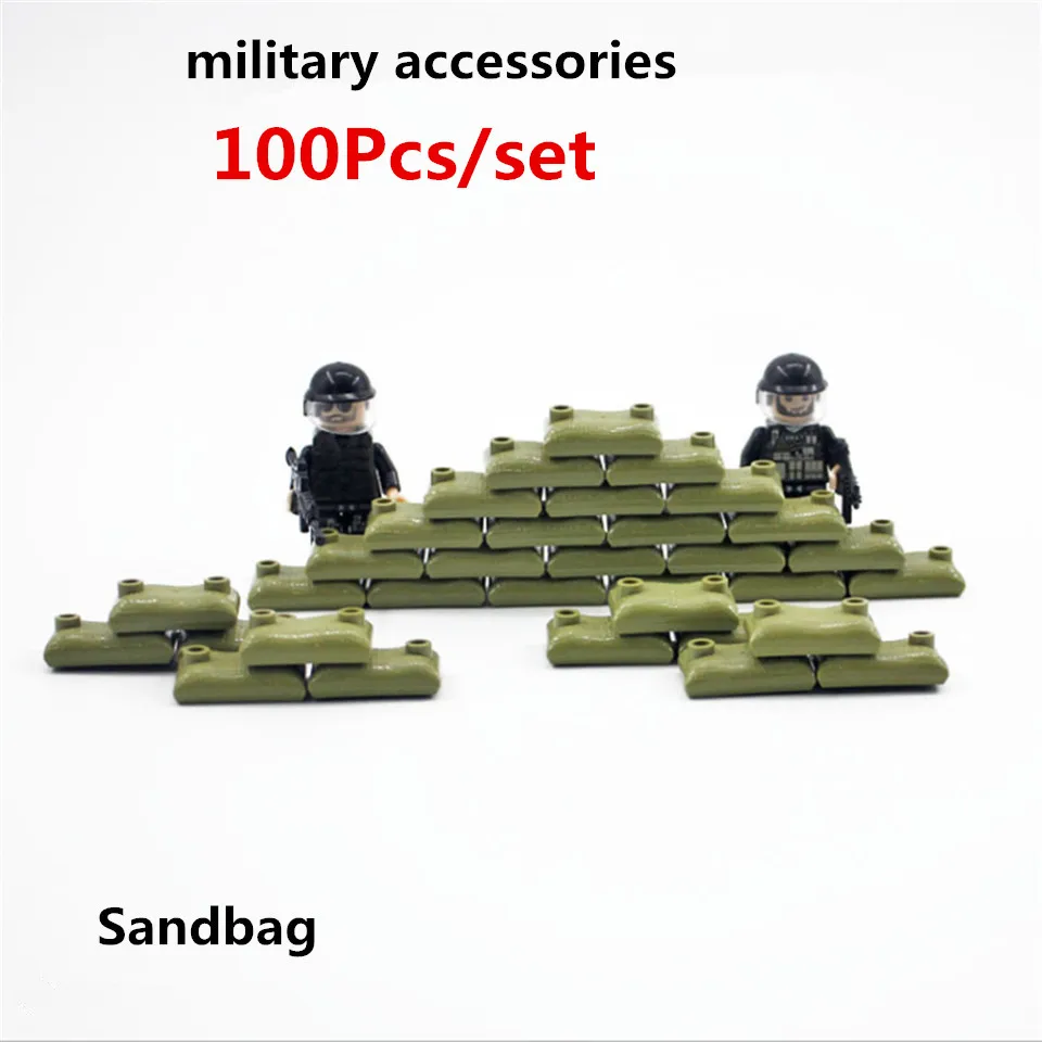 

100Pcs/set Building Blocks Sandbag for Figure War MOC Brick Accessories SWAT Model Toy Blocks Military Sandbag Toys for Children