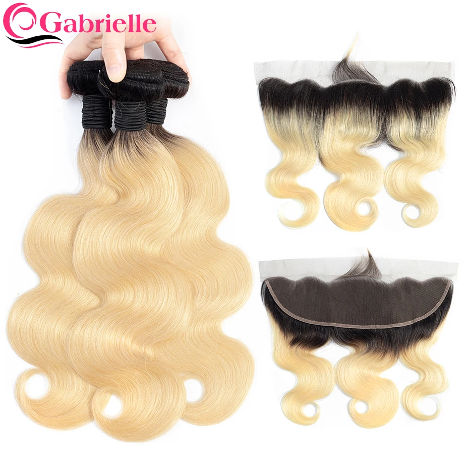 

Gabrielle T1b 613 Bundles with Frontal Blonde Brazilian Body Wave Hair Weave Bundles with Frontal Remy Human Hair