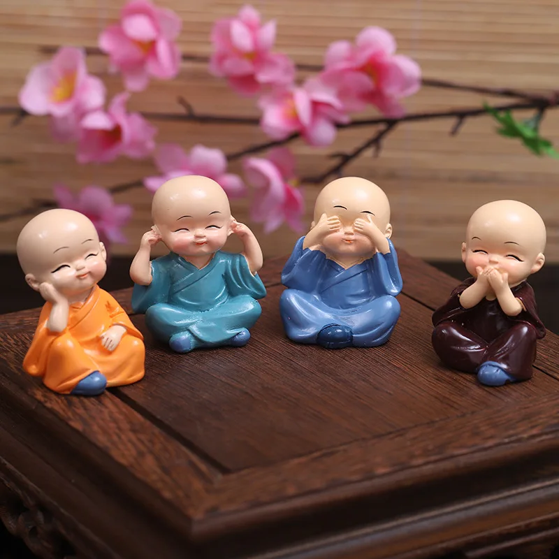 4 шт./компл. ремесло статуэтки, миниатюры маленький монах фэншуй Скульптура домашний Автомобиль украшения офиса подарок дропшиппинг - Цвет: 4pcs