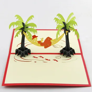 

Tropical seaside resort tourism scenery sea coconut beach creative 3D stereo card paper greeting cards