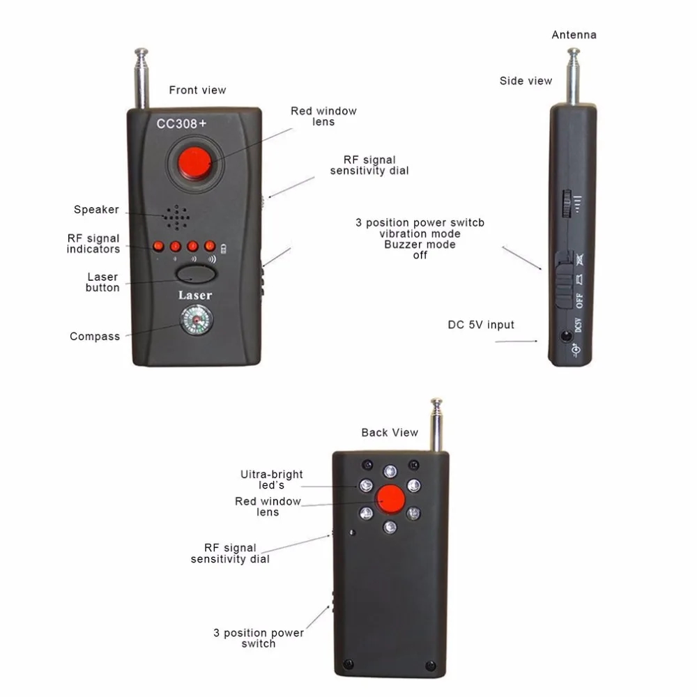 CC308 полный спектр беспроводной камеры gps Анти-шпион Ошибка Обнаружения радиочастотного сигнала детектор GSM устройство Finder FNR CC308