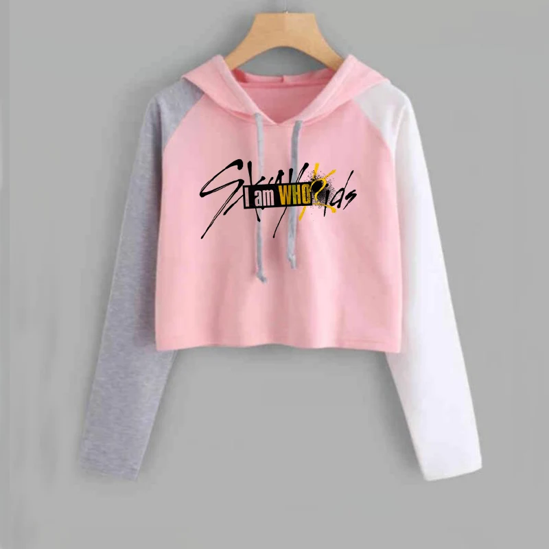  Cropped Hoodie Stray Kids Kpop Harajuku Patchwork Long Sleeve Short Sweatshirt K-pop Female Fans Hi