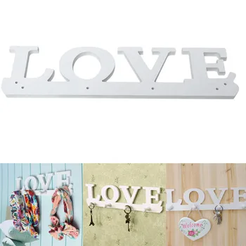 

Love Coat Hat White Key Holder 4 Hooks Clothes Bag Robe Mount Screw Wall Rack Door Bathroom Home Decor Hanger