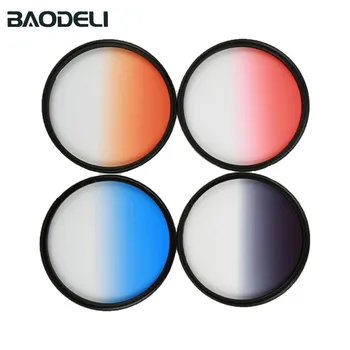 BAODELI 그레이 오렌지 블루 레드 Nd 그라데이션 필터 컨셉, 캐논 77d 니콘 소니 A6000 액세서리, 49 52 55 58 62 67 72 77 82 mm