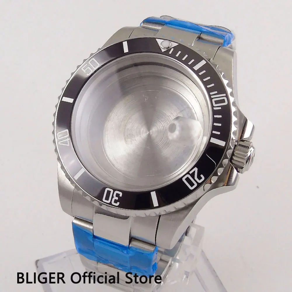 Painel de Cerâmica Caixa do Relógio de Vidro de Safira de Aço Inoxidável + All Apto para Eta Milímetros Preto Escovado Pulseira 2836 Automatic Movimento 43