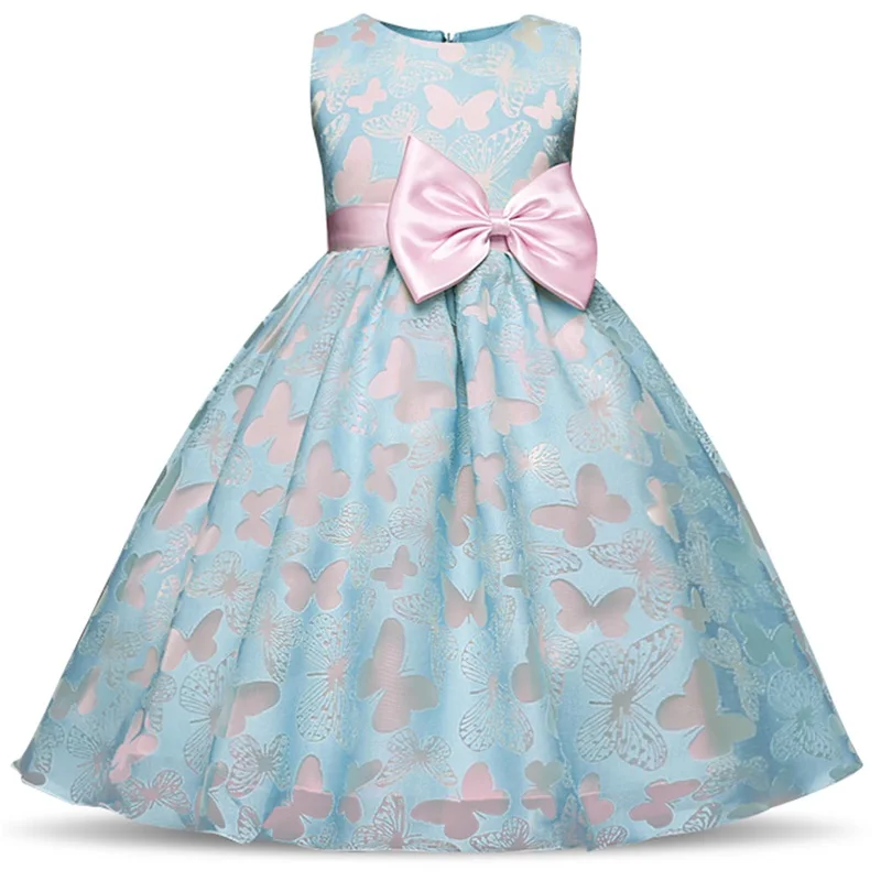Lace Girl Wedding Dresses For Kids Party Wear Children Summer Party Princess Wedding Dress Big Bow 6 8 10 Year Baby Girl Clothes