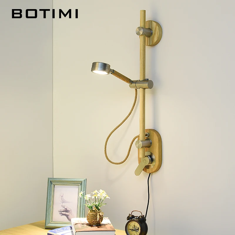 BOTIMI сенсорный переключатель Креативный светодиодный настенный светильник с деревянным корпусом для спальни домашний Декор Настенный бра