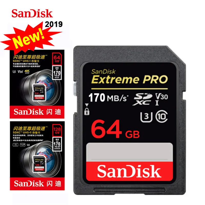 Купить Оригинальный Новый sandisk 64 GB 128 GB SDXC флэш карты памяти 170 МБ с. sd карта для профессиональных Canon Nikon sony цифровой камера; sd карта