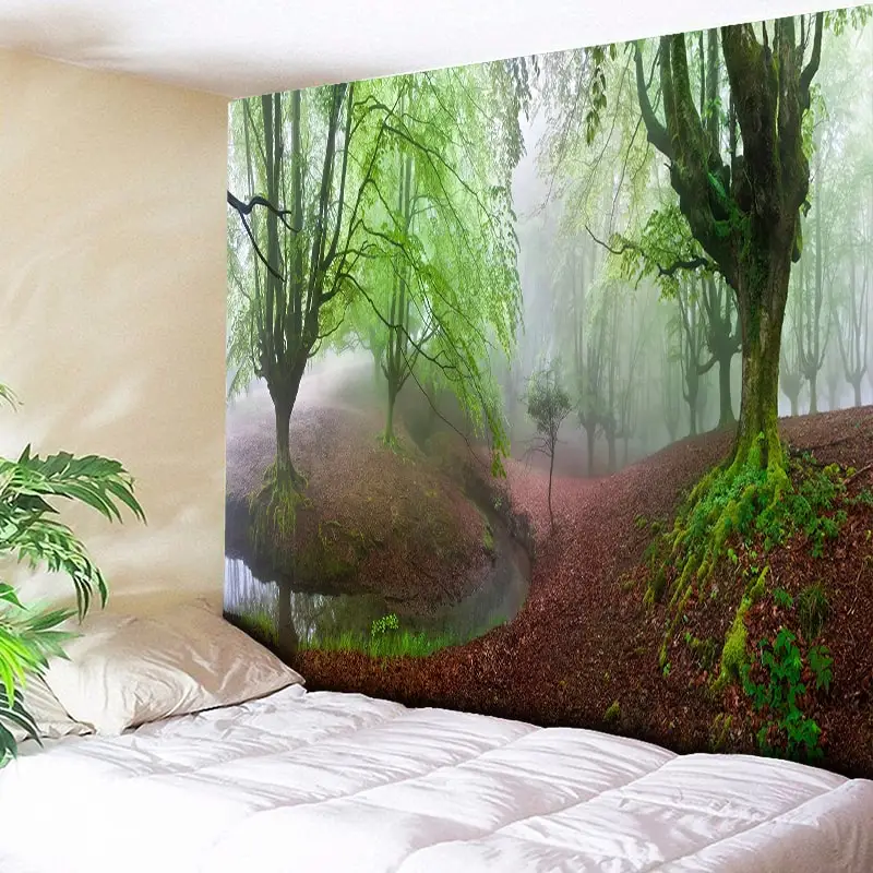 Psychedelic Tapestry Bohemian Wall Hanging Green Art Carpet Forest