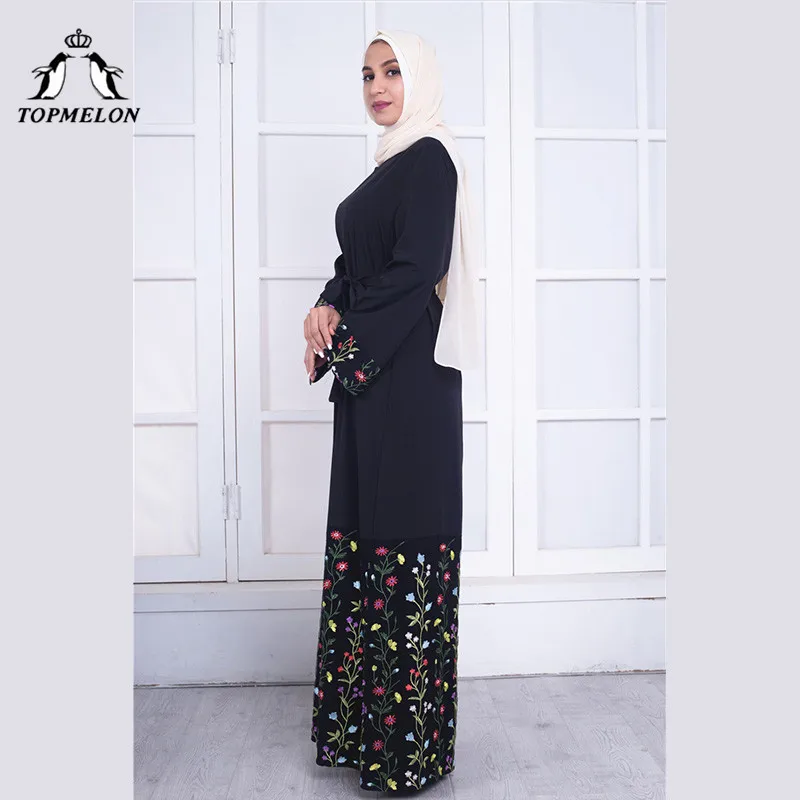 TOPMELON цветочный узор Абая для женщин платье хиджаб длинный рукав, мусульманский платье на весну и зиму jilbaw черная Цветочная одежда