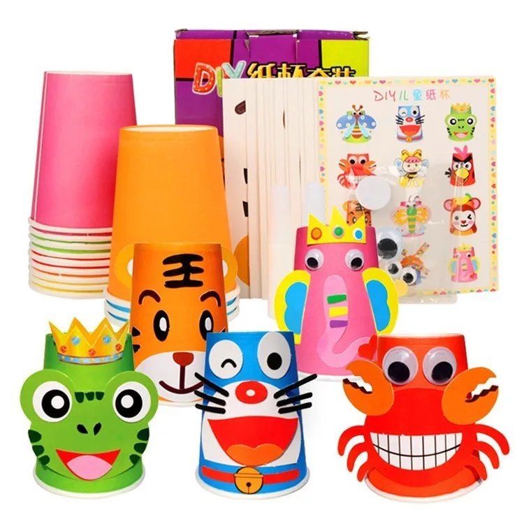 

12pcs Children 3d Diy Handmade Paper Cups Sticker Material Kit Whole Set Kids Kindergarten School Art Craft Educational Toys Gyh