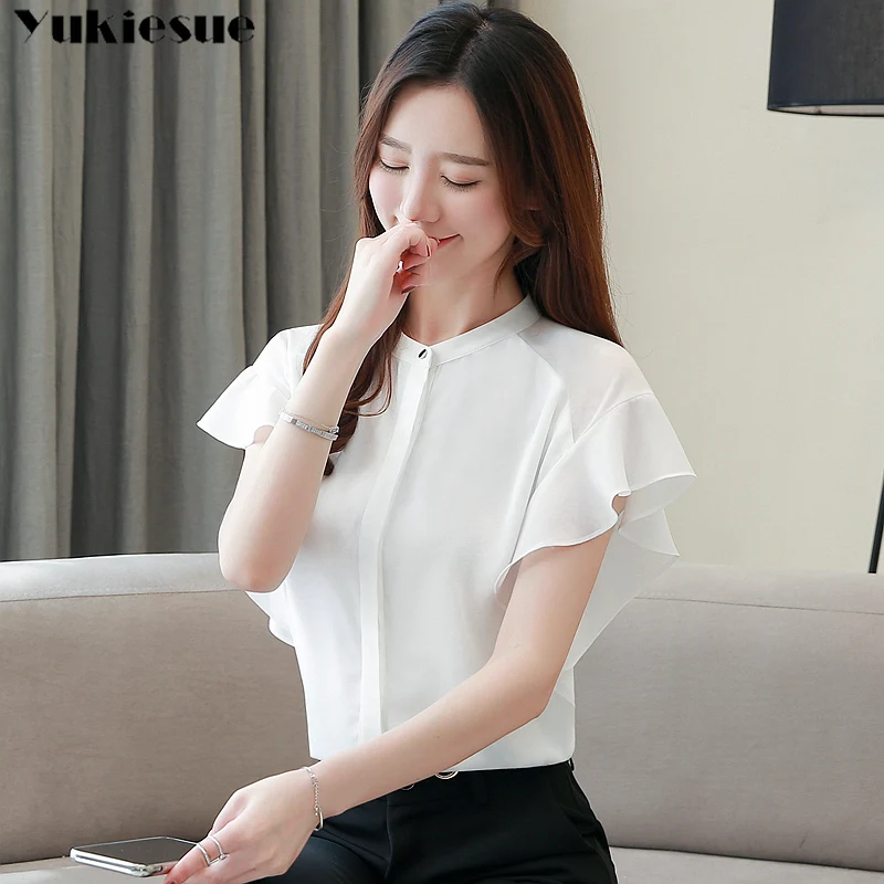 2019 летняя белая рубашка с коротким рукавом Блузка для женщин blusas Женские топы и