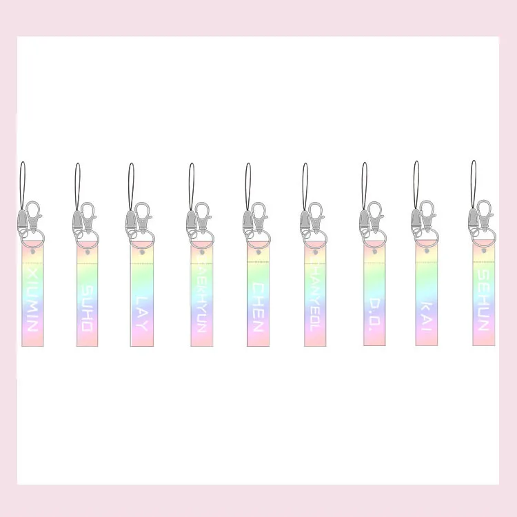 

KPOP EXO Transparent Laser Lanyard Name Cute Keyring Keychain Cellphone Backpack Pendant