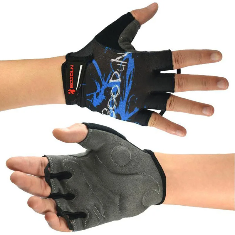 Boodun الصيف نصف اصبع قفازات الرجال دراجة فريق الأزرق الدراجات gel pad outdoor الرياضة دراجة قفاز صدمات guantes ciclismo