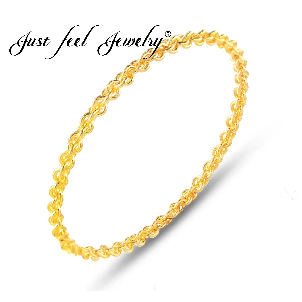 JUST FEEL Fashion Rope Shape Gold Color Bangles Twisted Round Wristband