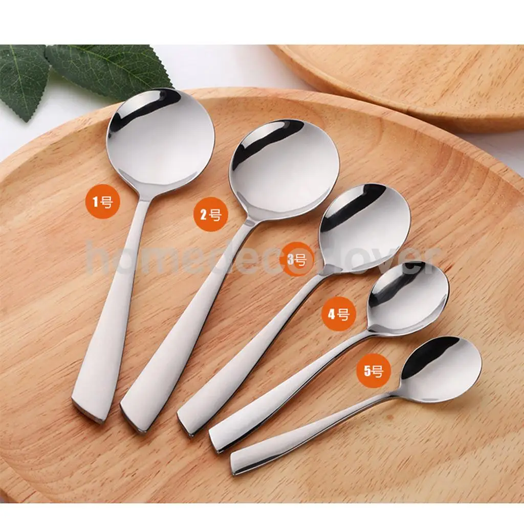 Stainless Steel Dinner Spoons Round Spoon Use for Home Kitchen Restaurant Cafe Tea Ice Cream Soup Spoon 11/ 12/ 15/ 18cm Select